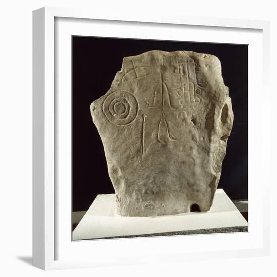 Stele from Carmona with Engravings: Two-Horses Chariot and Warrior Holding Shield, Bow and Sword-null-Framed Giclee Print