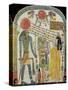 Stele of the Lady Taperet Before Re-Horakhty, circa 1000 BC (Stuccoed & Painted Wood)-null-Stretched Canvas