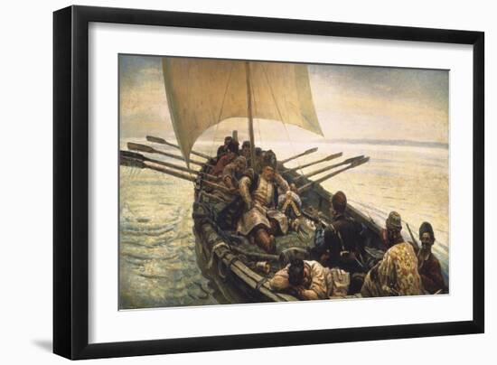 Stenka Razin Sailing in the Caspian Sea-Vasilii Ivanovich Surikov-Framed Art Print