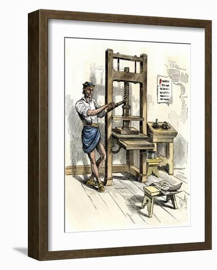 Stephen Daye's Press, the First Printing Press in America, Cambridge, Massachusetts, c.1640-null-Framed Giclee Print