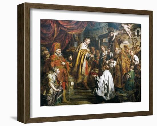 Stephen I Receiving Crown of Hungary from Pope Sylvester II, 1000-Pierre Joseph Verhaghen-Framed Giclee Print