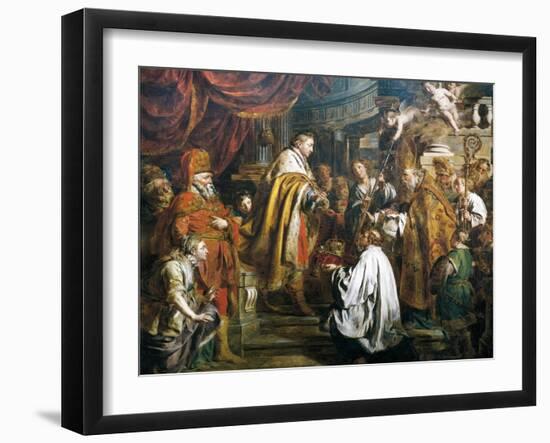 Stephen I Receiving Crown of Hungary from Pope Sylvester II, 1000-Pierre Joseph Verhaghen-Framed Giclee Print