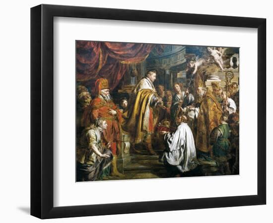 Stephen I Receiving Crown of Hungary from Pope Sylvester II, 1000-Pierre Joseph Verhaghen-Framed Giclee Print