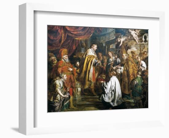 Stephen I Receiving Crown of Hungary from Pope Sylvester II, 1000-Pierre Joseph Verhaghen-Framed Giclee Print