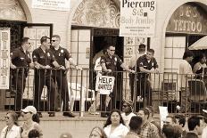 Police Gathered Behind a 'Help Wanted' Sign, 2004-Stephen Spiller-Photographic Print