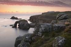 A colourful sunset overlooking the islands of Enys Dodnan and the Armed Knight at Lands End, Cornwa-Stephen Spraggon-Photographic Print