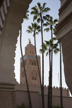 Minaret of Koutoubia Mosque with Palm Trees, UNESCO World Heritage Site, Marrakesh, Morocco