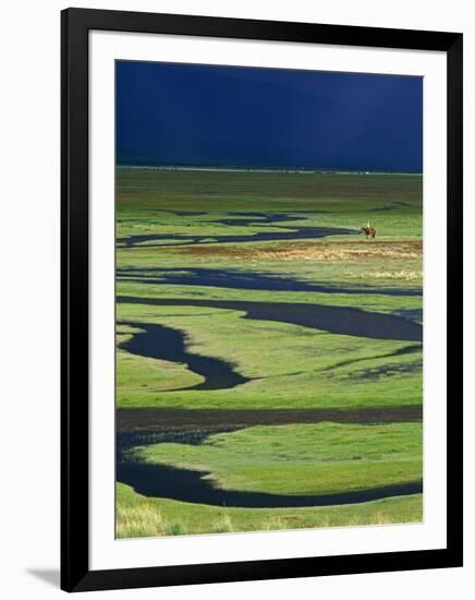 Steppeland, A Lone Horse Herder Out on the Steppeland, Mongolia-Paul Harris-Framed Photographic Print