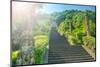 Steps flanked by stone pillars and Qi Ling lions leading up towards a stone gate, Zhejiang, China,-Andreas Brandl-Mounted Photographic Print