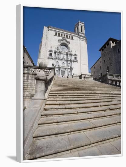 Steps of Cathedral, Wide View, Old Town, Girona, Catalonia, Spain-Martin Child-Framed Photographic Print