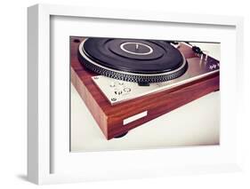 Stereo Turntable Vinyl Record Player Analog Retro Vintage Angle View-Viktorus-Framed Photographic Print