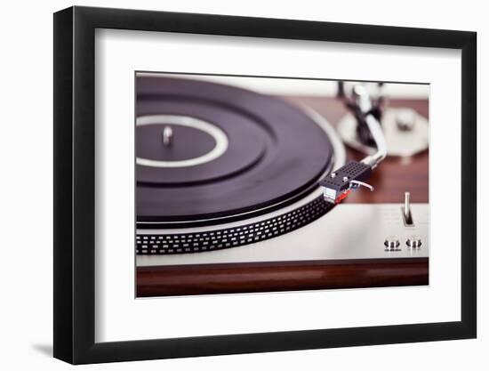 Stereo Turntable Vinyl Record Player Analog Retro Vintage Closeup-Viktorus-Framed Photographic Print