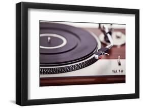 Stereo Turntable Vinyl Record Player Analog Retro Vintage Closeup-Viktorus-Framed Photographic Print