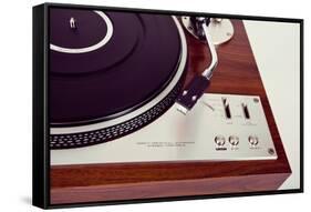 Stereo Turntable Vinyl Record Player Analog Retro Vintage Top View-Viktorus-Framed Stretched Canvas