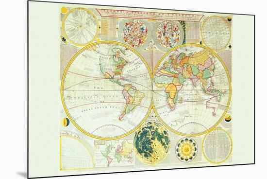 Stereographic Map of the Earth & the Moon-Samuel Dunn-Mounted Art Print