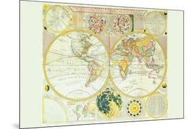 Stereographic Map of the Earth & the Moon-Samuel Dunn-Mounted Art Print