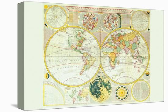 Stereographic Map of the Earth & the Moon-Samuel Dunn-Stretched Canvas