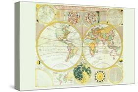 Stereographic Map of the Earth & the Moon-Samuel Dunn-Stretched Canvas