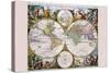 Stereographic Map of the World with Classical Illustration-Gerard Valk-Stretched Canvas