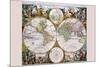 Stereographic Map of the World with Classical Illustration-Gerard Valk-Mounted Premium Giclee Print