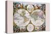 Stereographic Map of the World with Classical Illustration-Gerard Valk-Stretched Canvas