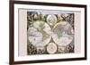 Stereographic Map of the World with Classical Illustration-Gerard Valk-Framed Art Print