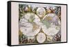 Stereographic Map of the World with Classical Illustration-Gerard Valk-Framed Stretched Canvas