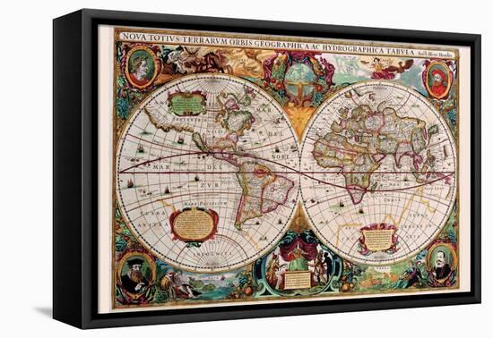 Stereographic Map of the World-Jodocus Hondius-Framed Stretched Canvas