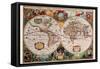 Stereographic Map of the World-Jodocus Hondius-Framed Stretched Canvas