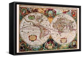 Stereographic Map of the World-Jodocus Hondius-Framed Stretched Canvas