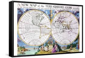 Stereographic Projection of the World With Latitude And Longitudinal Lines-Edward Wells-Framed Stretched Canvas