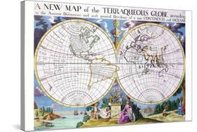 Stereographic Projection of the World With Latitude And Longitudinal Lines-Edward Wells-Stretched Canvas