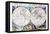 Stereographic Projection of the World With Latitude And Longitudinal Lines-Edward Wells-Framed Stretched Canvas