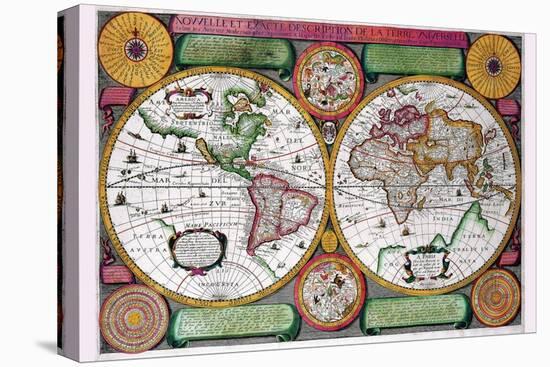 Stereographic World Map of the Eastern and Western Hemispheres-Jean Boisseau-Stretched Canvas