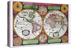 Stereographic World Map of the Eastern and Western Hemispheres-Jean Boisseau-Stretched Canvas