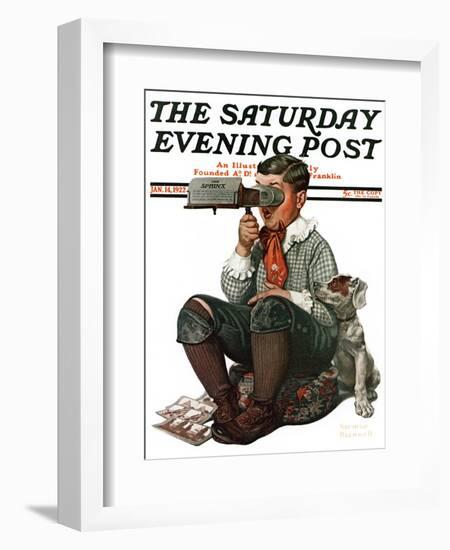 "Stereopticon" or "Sphinx" Saturday Evening Post Cover, January 14,1922-Norman Rockwell-Framed Giclee Print