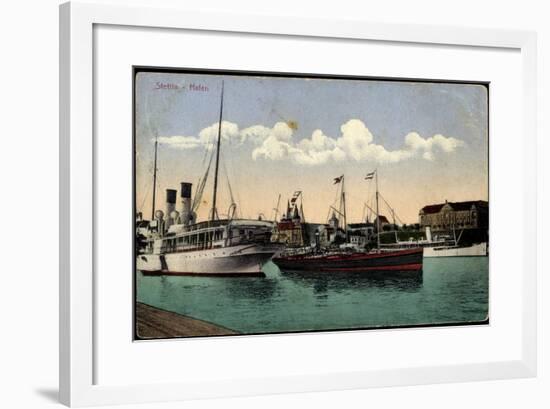 Stettin Pommern, Hafen, Dampfschiffe, Verkehr-null-Framed Giclee Print