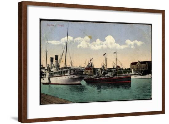 Stettin Pommern, Hafen, Dampfschiffe, Verkehr--Framed Giclee Print