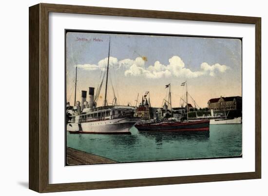 Stettin Pommern, Hafen, Dampfschiffe, Verkehr-null-Framed Giclee Print
