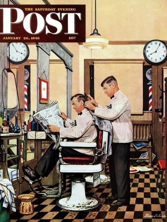 "Barber Getting Haircut," Saturday Evening Post Cover, January 26, 1946