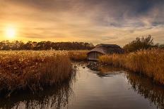 Colourful Golden Hour Sunset over Thatched Boat House-Steve Docwra-Photographic Print