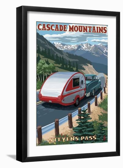 Stevens Pass, Washington - Retro Camper-Lantern Press-Framed Art Print