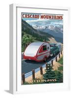 Stevens Pass, Washington - Retro Camper-Lantern Press-Framed Art Print
