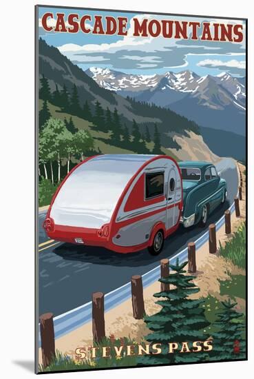 Stevens Pass, Washington - Retro Camper-Lantern Press-Mounted Art Print