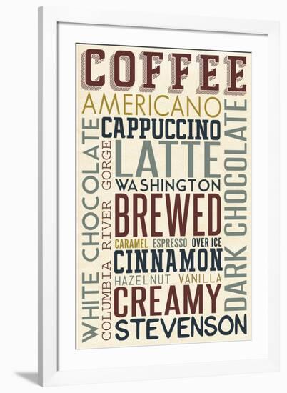 Stevenson, Washington - Coffee - Typography-Lantern Press-Framed Art Print