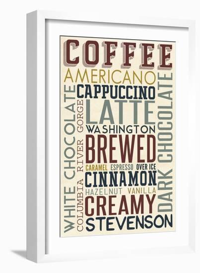 Stevenson, Washington - Coffee - Typography-Lantern Press-Framed Art Print