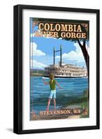 Stevenson, Washington - Columbia River Gorge - Paddle Wheeler Scene-Lantern Press-Framed Art Print