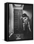 Stewardess Using Telephone on Board Soviet Passenger Plane-null-Framed Stretched Canvas