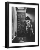 Stewardess Using Telephone on Board Soviet Passenger Plane-null-Framed Photographic Print