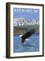 Stewart, BC - Eagle Fishing-Lantern Press-Framed Art Print